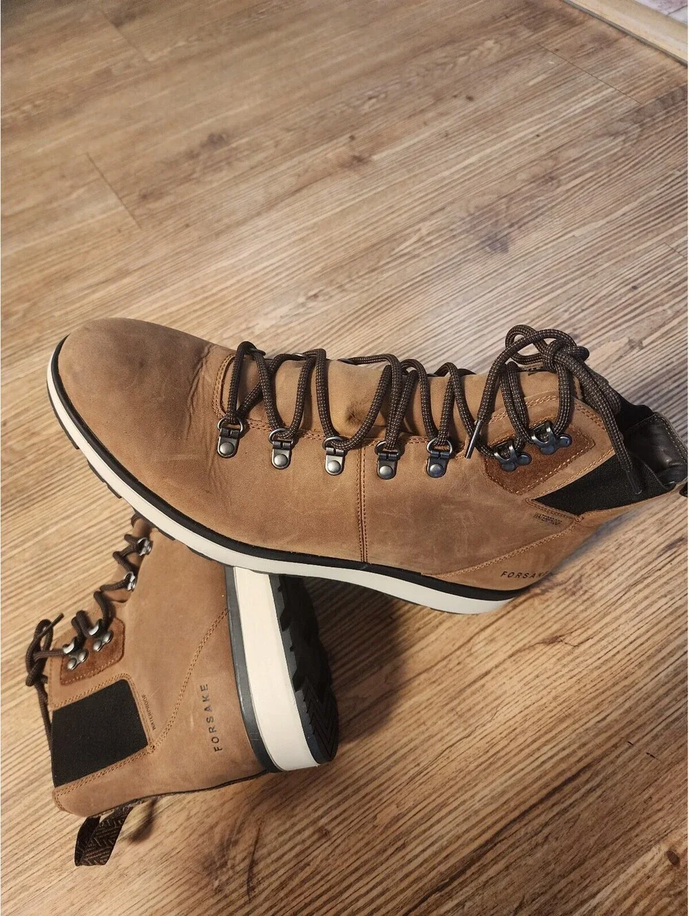 Size 13 Forsake Men's Brown Leather Hiking Boots with Lace-Up and Rubber Outsole